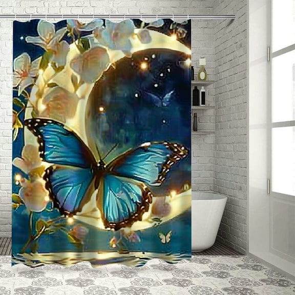 BCIIG Butterfly Moon Fantasy Art Chic Modern Bathroom Decor Shower Curtain with Hooks 69"x72