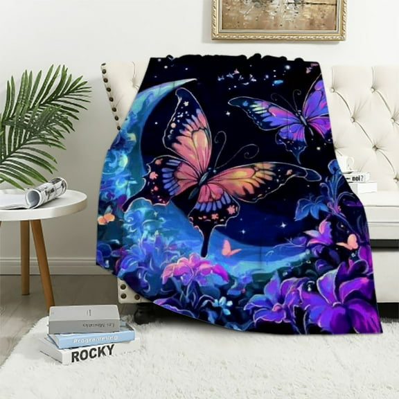 BCIIG Butterfly Moon Fantasy Art Warm Lightweight Blanket Soft Fleece Blankets Throw Blanket All Seasons Flannel Material Blanket Cow Gifts Living Rooms Sofa Decor 40x50in