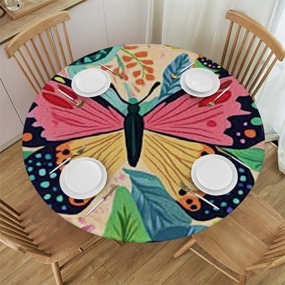 BCIIG Butterfly Pattern Vibrant Round Tablecloth Stain-Resistant Washable Outdoor Indoor Tablecloth Waterproof Fabric Home Kitchen Dining Party 31"-35