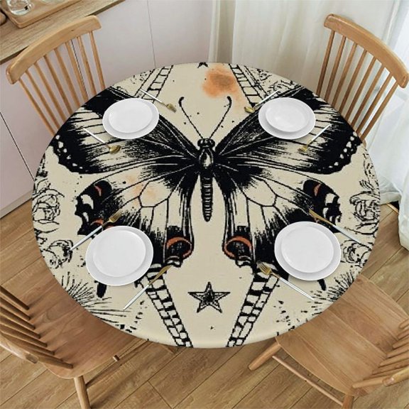 BCIIG Butterfly Stars Triangle Round Tablecloth Stain Resistant Washable for Indoor Outdoor Kitchen Dining Parties - 100% Polyester Fabric Waterproof Picnic Camping 31"-35