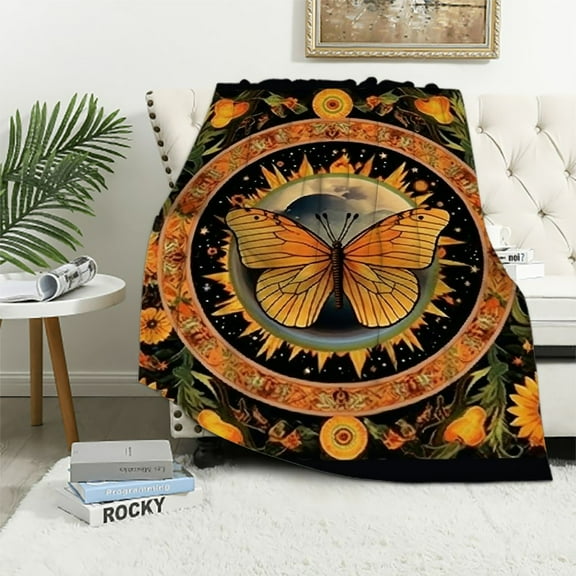 BCIIG Butterfly Sunflower Warm Lightweight Soft Fleece Blanket Throw Blanket All Seasons for Living Rooms Sofa Decor Cow Gifts Bed 40x50in