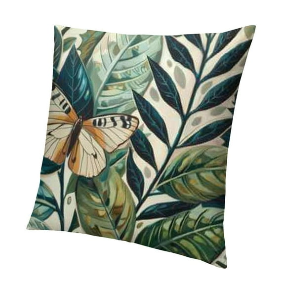 BCIIG Butterfly Throw Pillow Cushion Cover Botanical Composition of Leafy Branches and Spring Nature's Wings Pattern, Decorative Accent Double-Sided Printing, Petrol Blue Green 22x22in