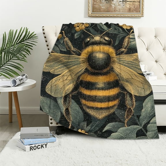 BCIIG Buzzing Bee Floral Throw Blanket, Vintage Flower Bumblebee Blankets for Bedroom Living Room Couch Decor, Fuzzy Cozy Soft Lightweight Throws, for Nature Lover Women Girl, 60x80in
