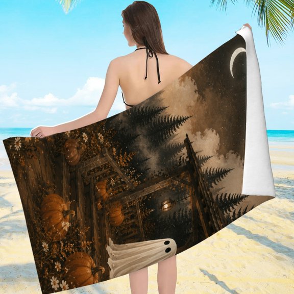 BCIIG Cabin Porch Ghost Autumn Floral  Essential for Swimming Pool Vacation Camping Yoga, Ultra-Soft Microfiber Machine Washable Gift for Father'sday Birthday Anniversary  Beach Towel