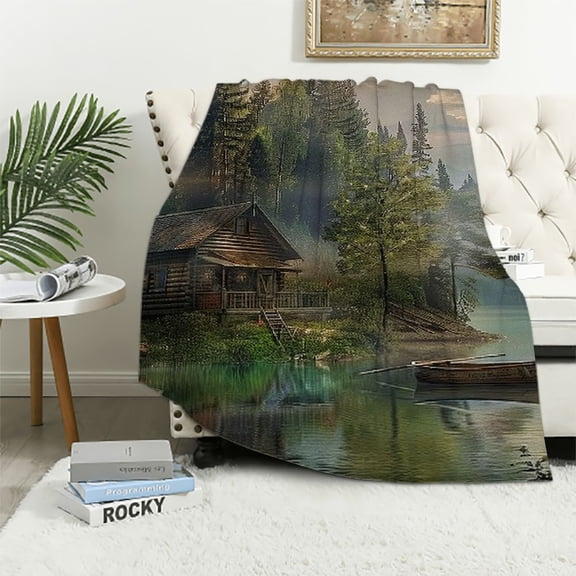 BCIIG Cabin Woods Lake Warm Lightweight Blanket Soft Fleece Throw Blanket for All Seasons - Cow Gifts Blanket Decor for Living Rooms Sofa 50x60in