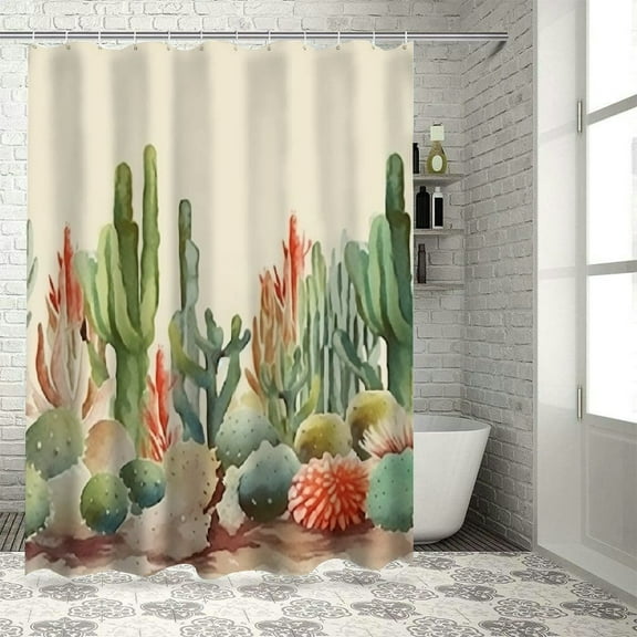 BCIIG Cactus Plants Bathroom Decor Set with Hooks, Colorful Luxurious Graphic Print Polyester Fabric Shower Curtain Set, Waterproof Fabric Curtain for Home Bathroom Decoration 36"x72