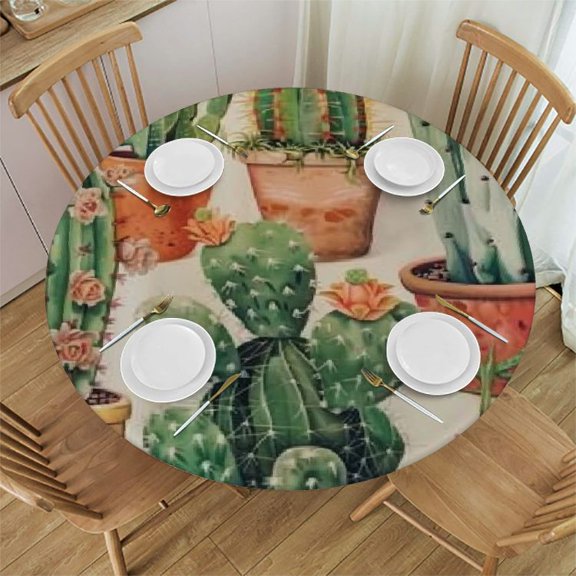BCIIG Cactus Plants Round Tablecloth, Stain Resistant & Washable, Ideal for Indoor Outdoor Dining, Wedding, Parties, 100% Polyester for Picnic Kitchen Farmhouse, Waterproof Fabric 54"-58