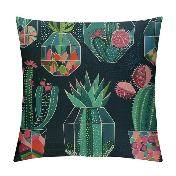 BCIIG Cactuses Succulents Geometric Shapes Decorative Throw Pillow Cover for Home Couch Living Room Bed Sofa Car Bedroom Furnishing Short Plush 24x24in