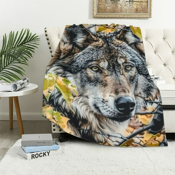 BCIIG  Camo Wolf Fleece Blanket for Bed Woodland Fleece Throw Blanket for Men, Women and Kids Super Soft Plush Wolf Blanket Throw, Animal Print Blanket, Kids Fleece Blanket 40x50in