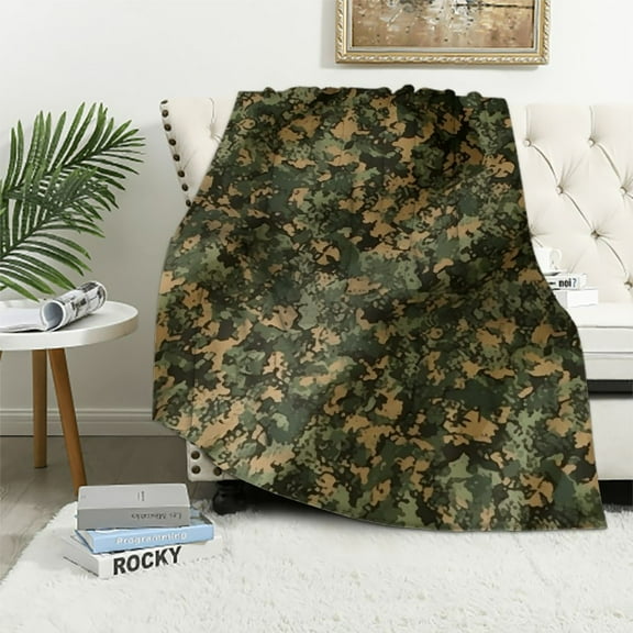 BCIIG Camouflage Soft Flannel Fleece Throw Blanket, Continuous Jungle Marsh Camo Fashion Hiding Pattern, Cozy Plush for Indoor and Outdoor Use, 60x80in