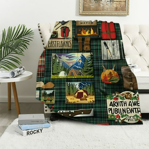 BCIIG   Camper Theme All Season,Bed Blanket Happy Camping Plush Throw Blanket, for Kids Decor RV Camping Flannel Fleece Blanket Camper Accessories for Travel Trailers Twin   40x50in