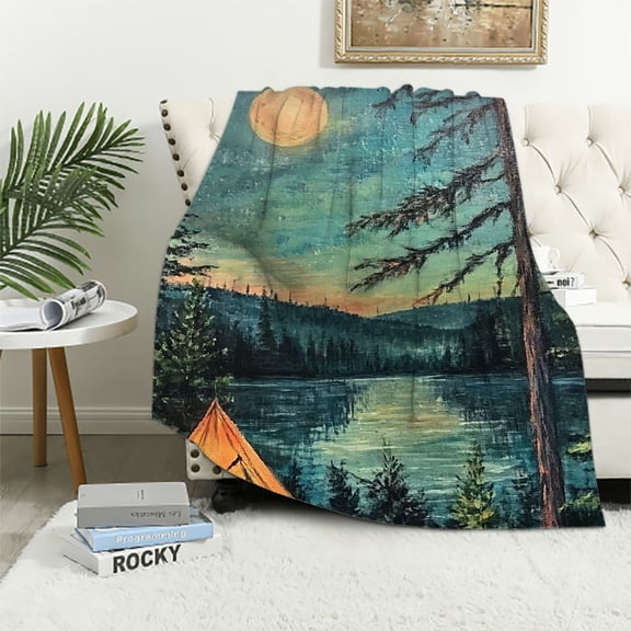 BCIIG Camping Blanket,Camping Lovers Flannel Throw Blankets,Soft Warm Lightweight Cozy Plush Throws for Bedroom Travel Hiking Sofa Home Decor Gifts for Women Men Camper Outdoor  40x50in
