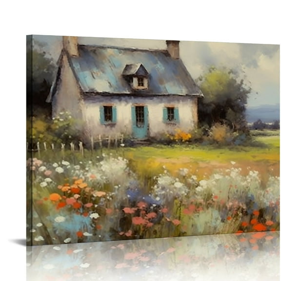 BCIIG   Canvas Art Prints Cottage Oil Painting Rose Garden Wall Art Vintage Digital Print Cottage Core Decor Modern Home and Bedroom Decoration1 Metal Frame 16x12in