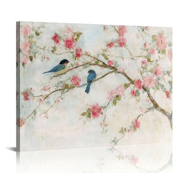 BCIIG Canvas Nature Wall Art Modern Paintings & Prints Decor Romantic Blossomed Bluebirds Abstract Botanical Wall Hanging Artwork for Bedroom Office Kitchen 16x12in