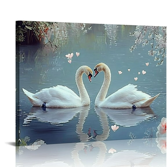 BCIIG Canvas Wall Art For Bedroom Office Wall Decor, Love Swan Lake Wall Decorations For Living Room Painting Pictures Artwork For Modern Prints Home Decor  20x16in