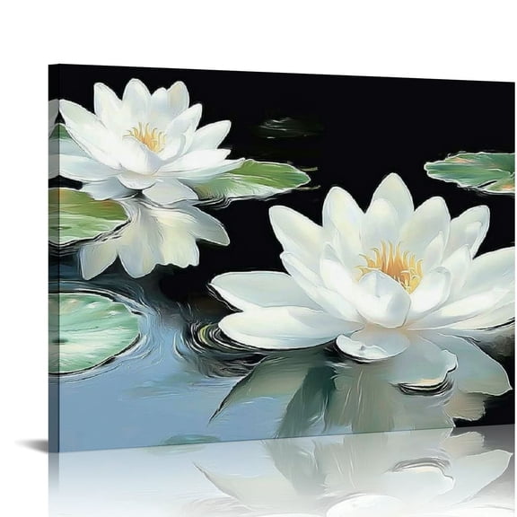 BCIIG Canvas Wall Art For Bedroom Office Wall Decor, Water Lilies Lotus Plant Wall Decorations For Living Room Painting Pictures Artwork For Modern  Prints Home Decor  16x12in