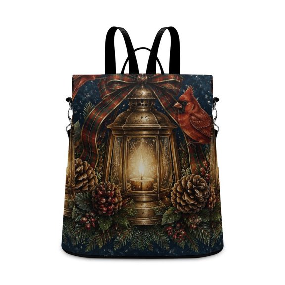 BCIIG Cardinal Lantern Tartan Pine Winter Art Anti Theft Backpack, Purse for Women, Secure Back Zipper, Multi-Purpose Rucksack Backpack With Adjustable Strap, Womens Travel Backpack, Lightweight Casu