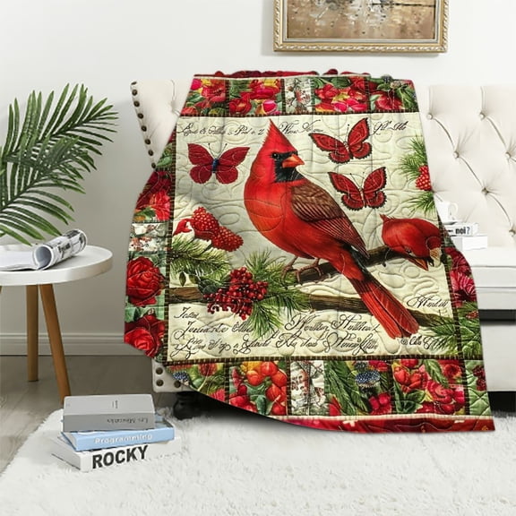 BCIIG Cardinals Blanket Red Birds Throw Blanket Plush Blankets Bedding for Valentine's Day Christmas Day Soft Sofa Decor White