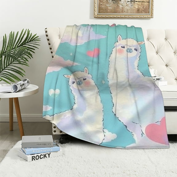 BCIIG Cartoon Alpaca Blanket, Cute Kawaii Llama Throw Blankets, Soft Warm Lightweight Cozy Colorful Throws, Gifts for Kids Girls Women, for Living Room Bedding Couch Decor  50x60in
