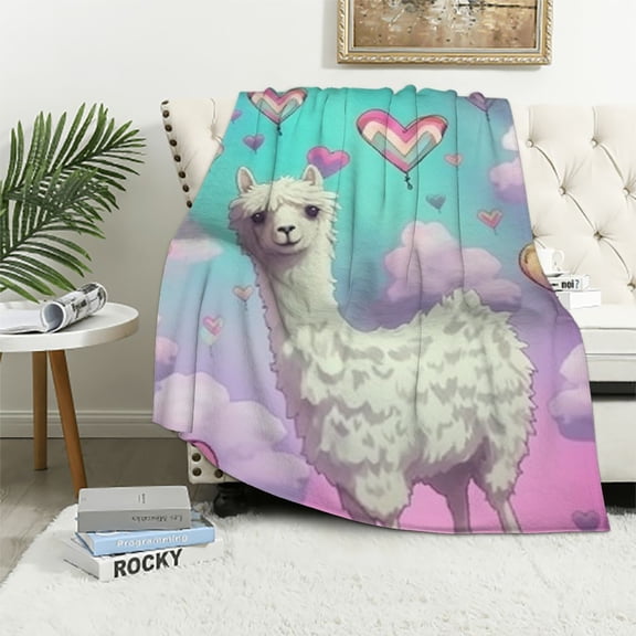 BCIIG Cartoon Alpaca Blanket, Cute Kawaii Llama Throw Blankets, Soft Warm Lightweight Cozy Colorful Throws, Gifts for Kids Girls Women, for Living Room Bedding Couch Decor   50x60in