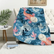 BCIIG Cartoon Axolotl Kids Throw Blanket,Mexican Salamander Ocean Animals Bed Blanket for Boys Girls Adults,Dots Cute Axolotl Fleece Blanket,Blue Pink Kawaii Fuzzy Blanket  40x50in