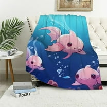 BCIIG Cartoon Axolotl Kids Throw Blanket,Mexico Ocean Animals Bed Blanket for Boys Girls Adults,Coral Marine Life Cute Fleece Blanket,Blue Pink Kawaii Fuzzy Blanket,  40x50in