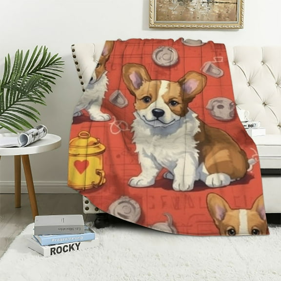 BCIIG Cartoon Corgi Dog Blanket Gifts for Kids Adults Soft Warm Lightweight Cozy Cute Animal Accessories Yellow Throw Blankets for Bed Living Room Sofa Couch Birthday Decor 40x50in