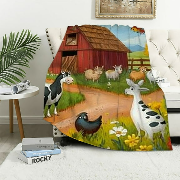 BCIIG    Cartoon Farm Animals  Blanket  Cows Sheep Chickens Zebras Print Bed Blanket Nature Room Decor,Flowers Butterfly Throw Blanket,Rustic Farmhouse Flannel Blanket,Luxury Soft 40x50in