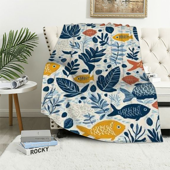 BCIIG Cartoon Fish Blanket | Soft Warm Fuzzy Lightweight Flannel Throw Blanket Perfect for Couch, Bed, Decor, Travel &amp; Outdoor Use, Cozy Blankets for Adults Women Girls  40x50in