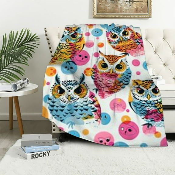 BCIIG Cartoon Owl Blanket, Cozy and Plush Throw for Kids Girls Boys 50x60in