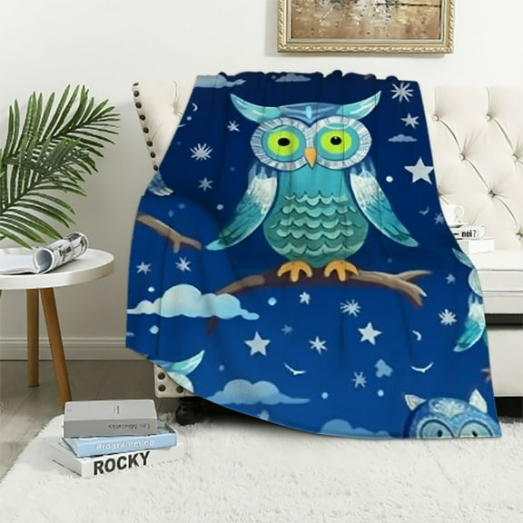 BCIIG Cartoon Owl Kids Throw Blanket,Stars Cloud Cute Animals Toddler Bed Blanket for Girls Boys Women,Owl Rustic Farmhouse Fleece Blanket,Blue Lovely Fuzzy Blanket,Baby  40x50in