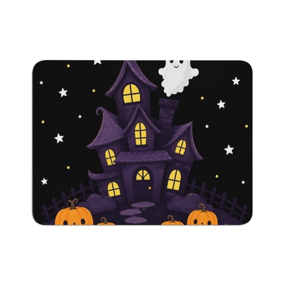 BCIIG Cartoon Purple Haunted House Star Ghost Pumpkin Mouse Pad, Square Smooth Surface Desk Mat, Stitched Edge for Office, Laptop, Computer, Home,