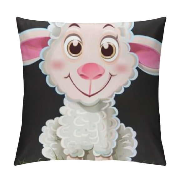 BCIIG Cartoon Sheep Graphic Decorative Throw Pillow Cover for Home Couch - Short Plush Cushion Cover for Car, Bedroom, Living Room - Home Furnishing 20x20in