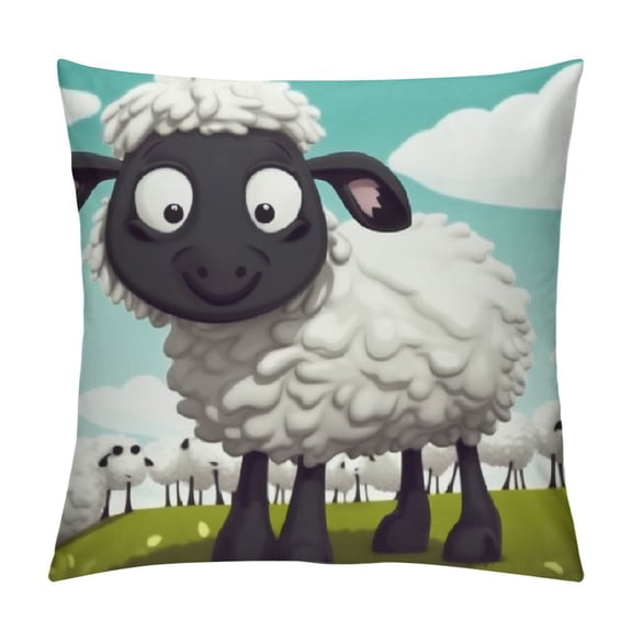 BCIIG Cartoon Sheep Graphic Decorative Throw Pillow Cover - Home Furnishing Short Plush Cushion Case for Home Couch Living Room Bed Sofa 12x12in