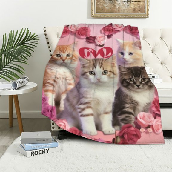 BCIIG Cat Blanket Gifts for Kid Women Just a Girl Who Loves Cats Soft Warm Lightweight Cozy Kawaii Kitten Cute Animals Throw Blankets for Bed Living Room Sofa Couch Decor 60x80in