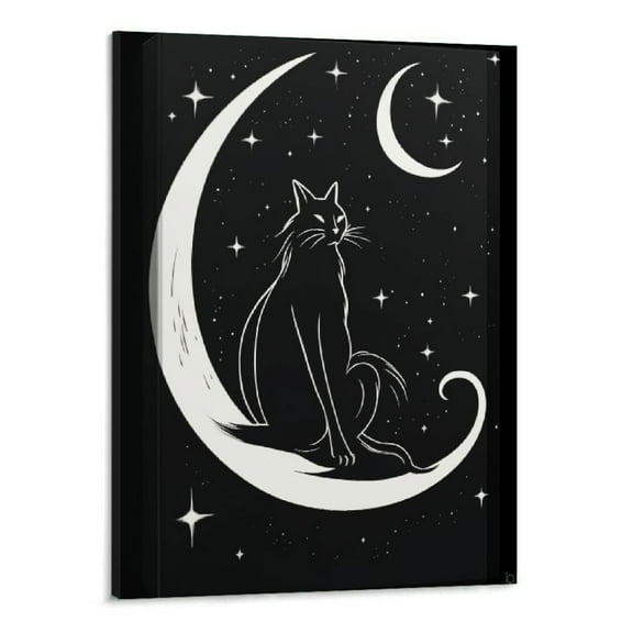 BCIIG Cat Pictures Wall Decor-Black and White Canvas Wall Art-for Bedroom Wall art Office Posters Black Cat Pictures Canvas Print Poster Artwork Home Decor for Living Room 16x20 in