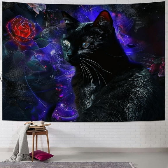 BCIIG Cat Rose Dark Tapestry Wall Hanging Unique Style Graphic Tapestries Home Wall Decor Art for Living Room Bedroom Apartment Farmhouse Dorm 50x40inch