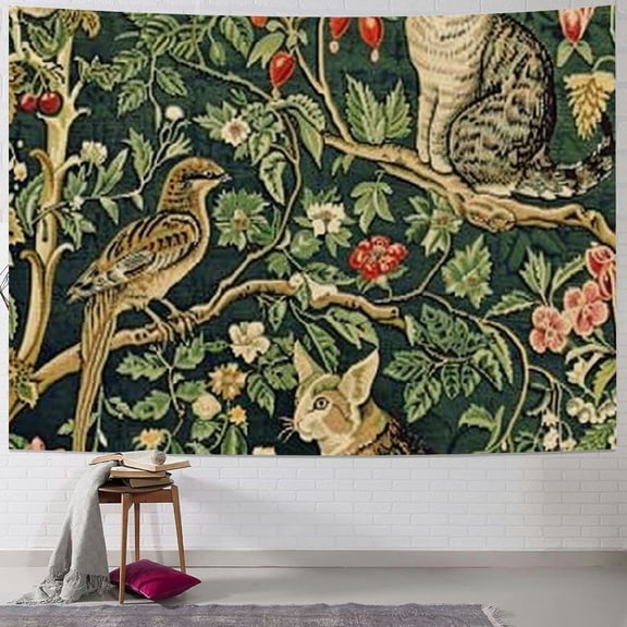 BCIIG Cats Birds Flowers Leaves Tapestry Wall Hanging Unique Style for Home Decor - Graphic Tapestries for Living Room Bedroom Apartment Farmhouse Dorm 40x30inch