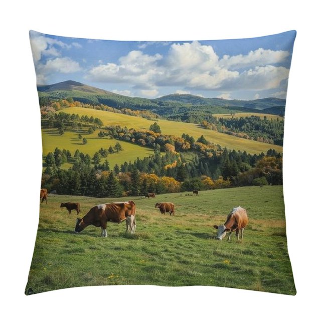 BCIIG Cattle Hillside Landscape Graphic Decorative Cushion Throw Pillow