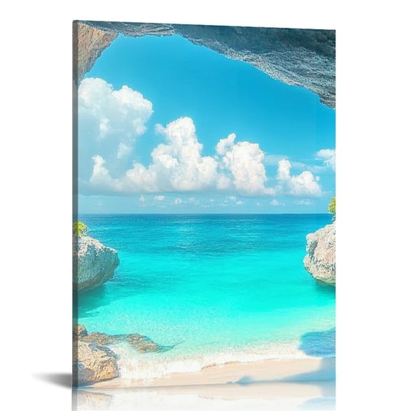 BCIIG Cave Ocean Beach Print On Canvas Wall Art For Home Decor 12x16 in