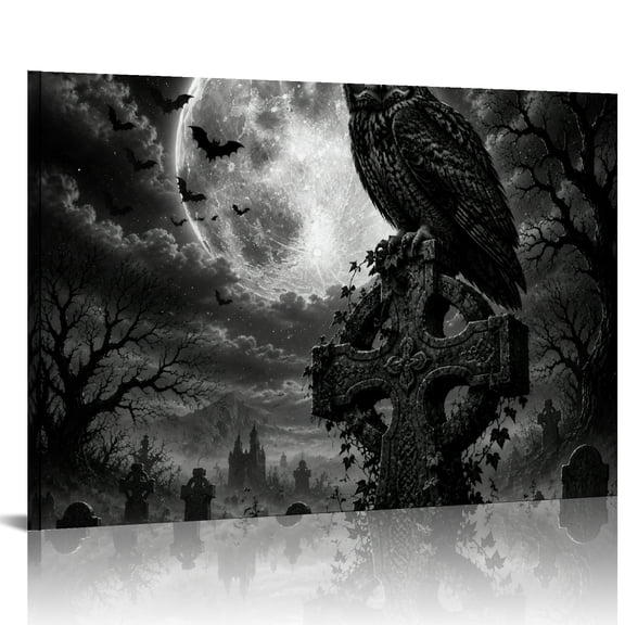 BCIIG Cemetery Owl Celtic Tombstone Canvas Wall Art, Wall Art , Wall Decor For Bedroom Fashion Kitchen Wall Pictures Suitable for living room, bedroom, kitchen, corridor, classroom, studio