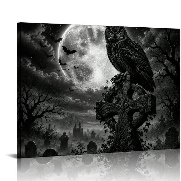 BCIIG Cemetery Owl Celtic Tombstone Wall Art, Ready to Hang for Bedroom Dorm Living Room, HD Print Framed Canvas Wall Art Suitable for living room, bedroom, kitchen, corridor, classroom, studio