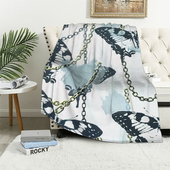 BCIIG Chain with Butterflies Blanket Throw Blanket Soft Fuzzy Travel Blanket for Bedroom Living Room Couch Office Car All Season Gift for Girls Boys Women Men 40x50in