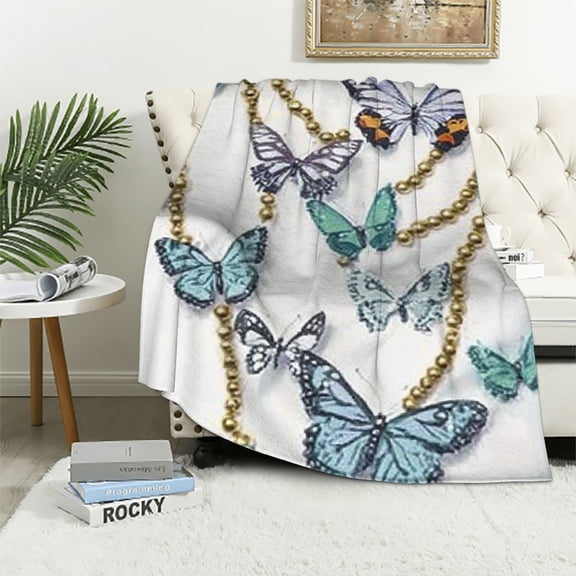 BCIIG Chain with Butterflies Blanket Throw Blanket Soft Fuzzy Travel Blanket for Bedroom Living Room Couch Office Car All Season Gift for Girls Boys Women Men 50x60in