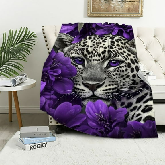 BCIIG Cheetah Blanket Purple Rose Leopard Print Blanket for Women Romantic Flowers Throw Blanket African Safari Animals Fuzzy Blanket Animal Hide Spot Wild Safari Theme Sofa Decor 60x80in