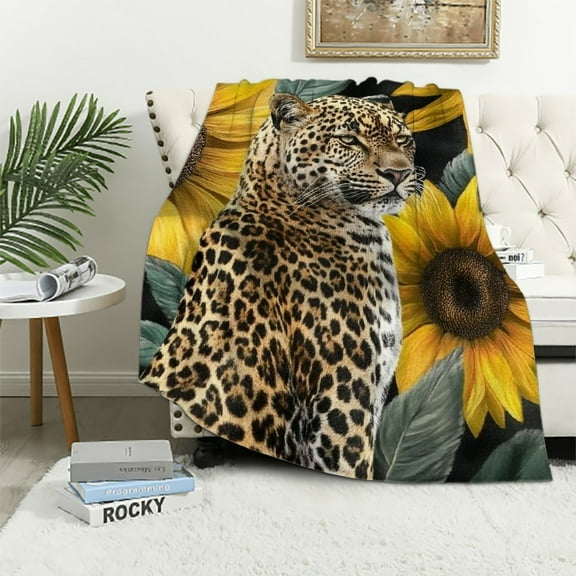BCIIG Cheetah Blanket,Sunflower and Leopard Print Throw Blanket,Cheetah Print Blanket,Grey Cheetah Blanket for Boys Girls,  Soft Cozy Blanket for Bed Couch 40x50in