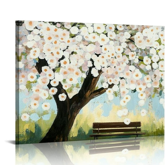 BCIIG Cherry Blossom Hand Painted Wall Art Large Abstract Floral Textured Oil Painting Canvas Artwork, Modern White Flowers Tree Art Wall Decor for Office Living Room Bedroom 16x12in