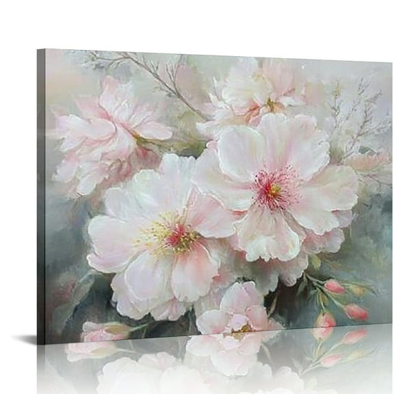 BCIIG Cherry Blossoms in Spring Picture Prints Elegant Pink Flowers Wall Art Abstract Floral Paintings on Canvas for Bedroom Dining Room Ready to Hang 16x12in