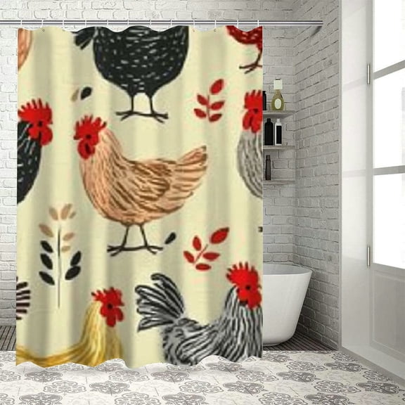 BCIIG Chicken Chicken Pattern Bathroom Decor Set with Hook, Colorful Luxury Graphic Print Polyester Fabric Fashion Shower Curtain Set,