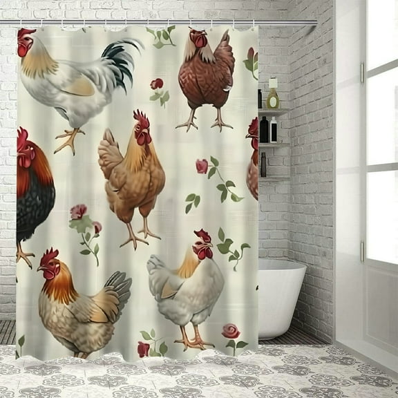 BCIIG Chickens Shower Curtain Set 100% Polyester with Hooks 36"x72